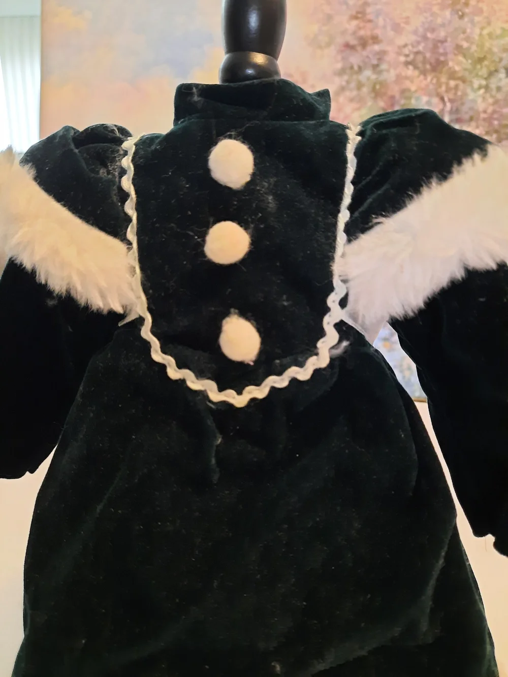 House Of  Lloyd Velvet Holiday Doll Dress in Dark Green with White Trim